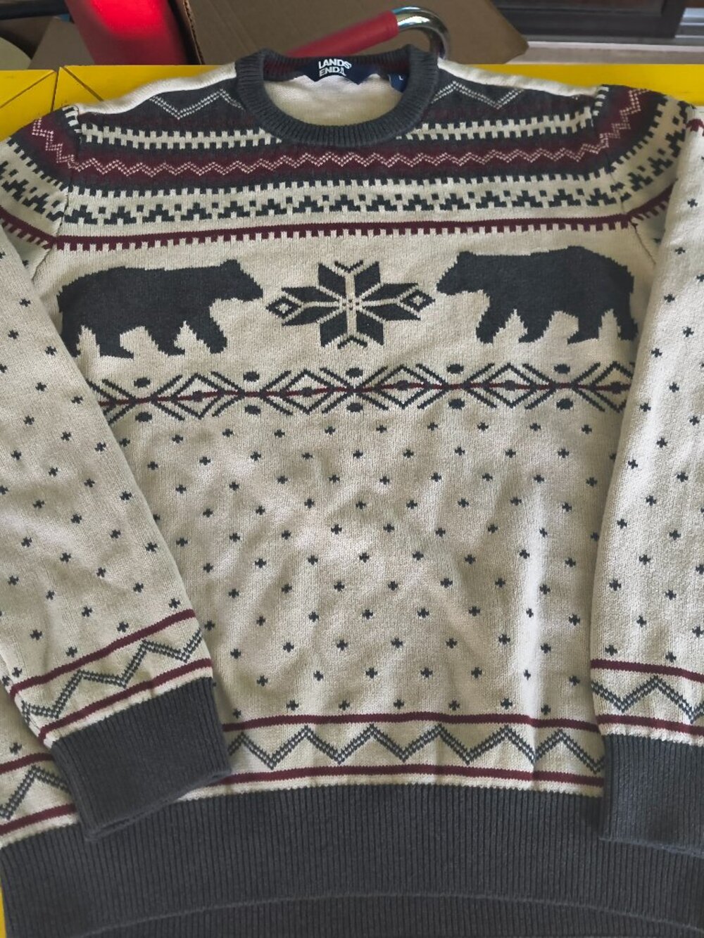 Men's cream color Lands End cotton sweater